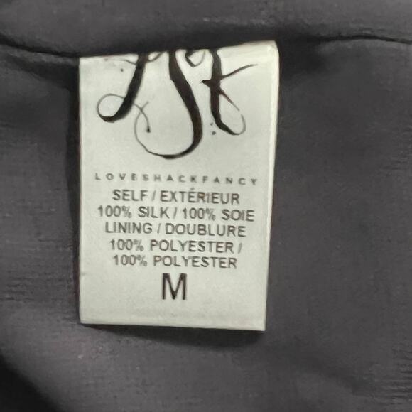 LoveShackFancy Blouse Women's Medium Gray Silk Off the Shoulder Ruffle Cuff - Picture 7 of 8